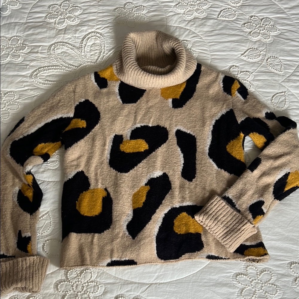 Moth by Anthropologie Leopard Print Turtleneck Sweater